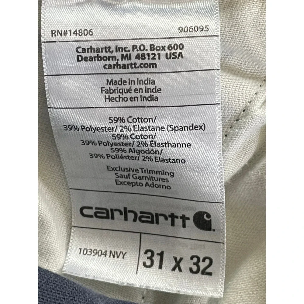 Carhartt Mens 31x32 Cargo Work Pants Navy Blue Rugged Flex 103904 NVY